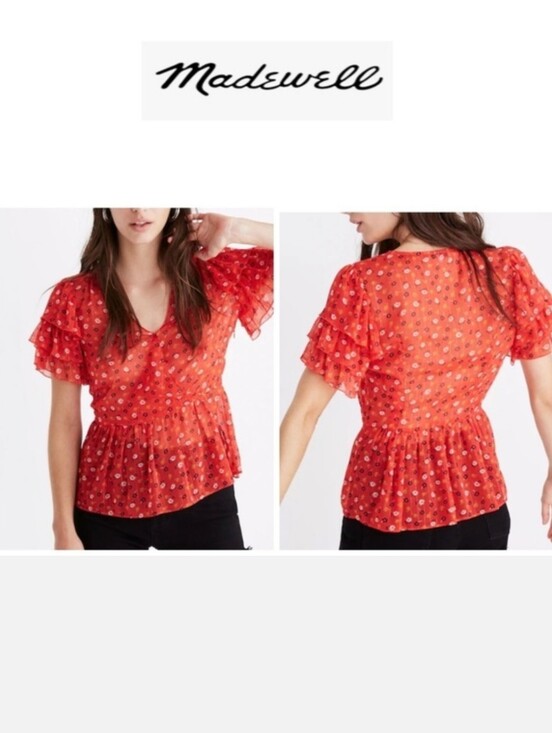 Madewell Tops - Madewell Red Wrap Peplum Blouse